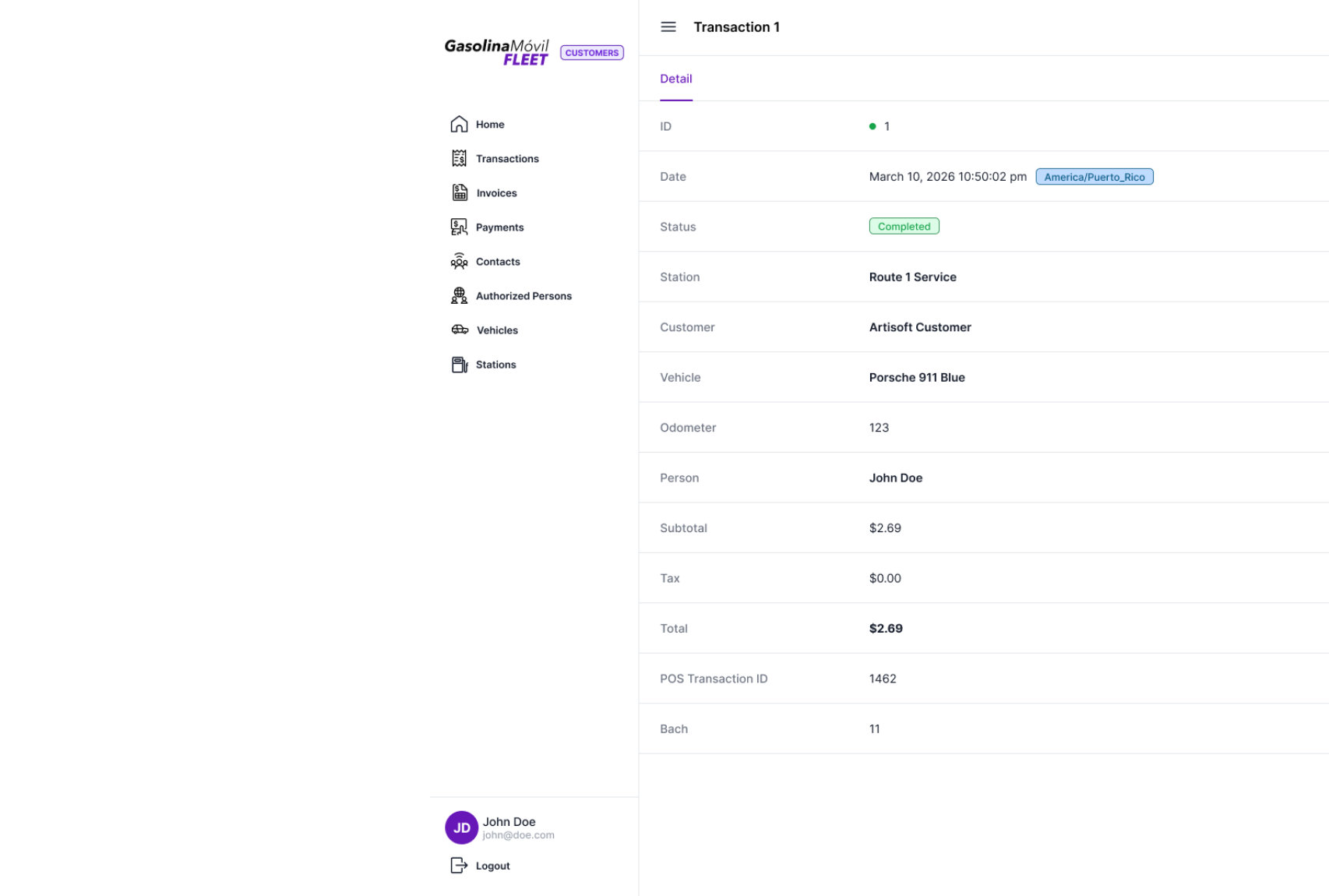 Customer portal dashboard